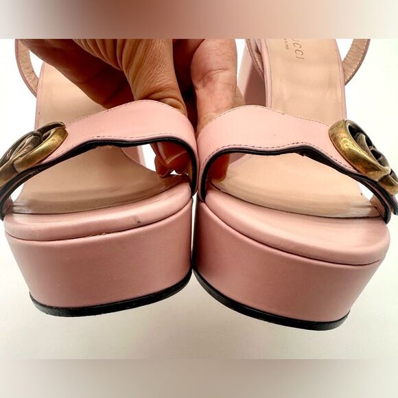 Gucci GG Marmont Platform Sandals Pink Block High Heel Ankle Strap EU 38 US 38 - Picture 7 of 13